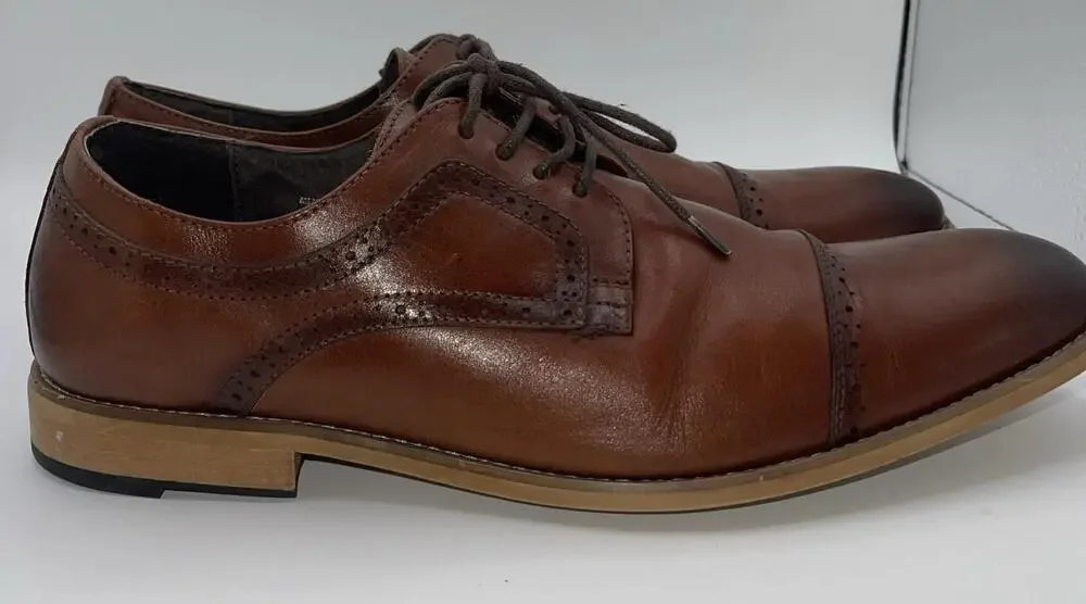 Stacy Adams Dress Shoes Mens Size 10.5 Brown Leather Cap Toe Derby 25065-221